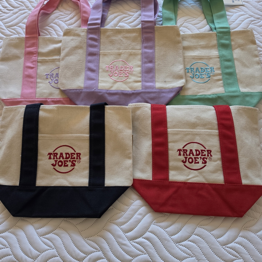 Trader Joe's MINI Canvas Tote Bags Set of 5 NEW